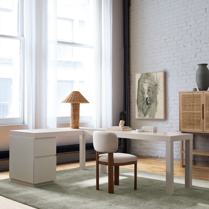 Parsons L-Shaped Desk &amp; File Cabinet Set