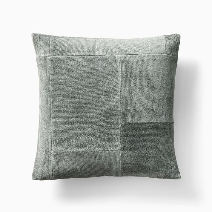 Patchwork Chenille Pillow Cover & Down Alternate Insert 24x24 size in AEGEAN