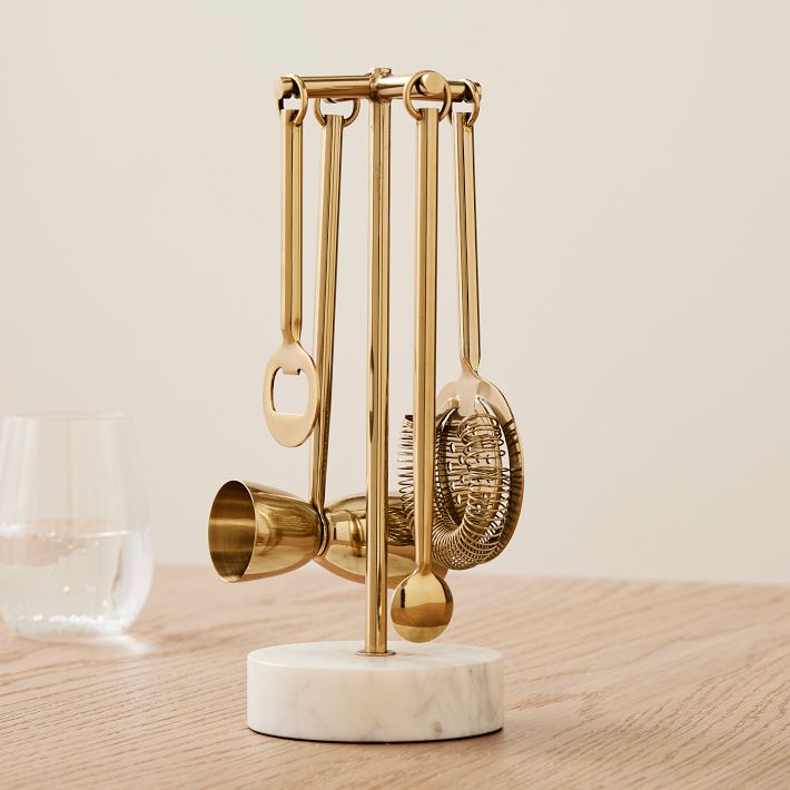 Archer Barware Bar Tools w/ Stand in Gold