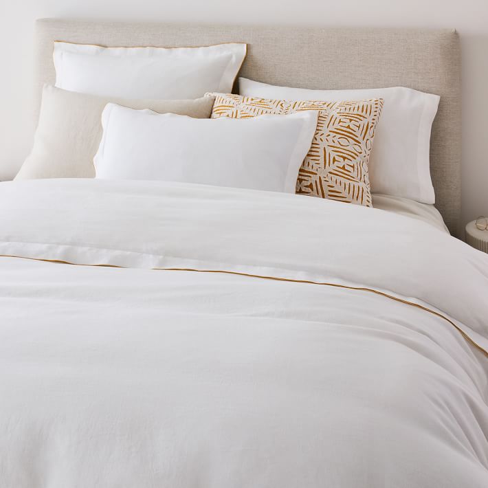 Open Box: Belgian Linen Merrow Edge Duvet Cover Shams White/Dark  Horseradish