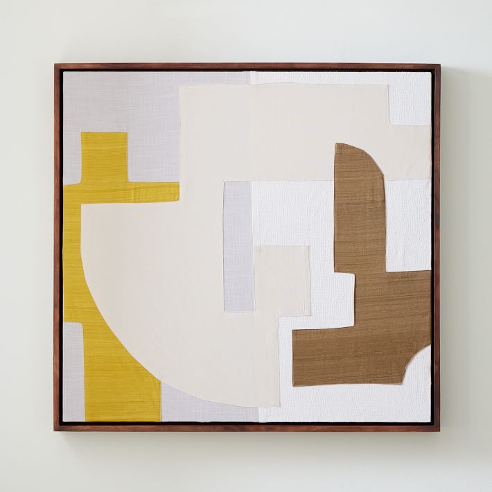 Pieced Fabric Framed Yellow Dimensional Wall Art