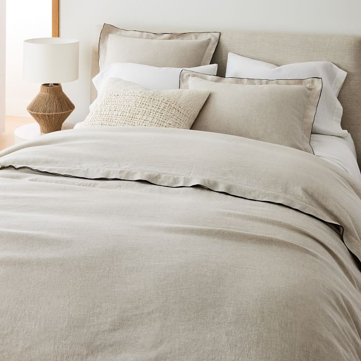 European Flax Linen Merrow Edge Duvet Cover & Shams (Queen)