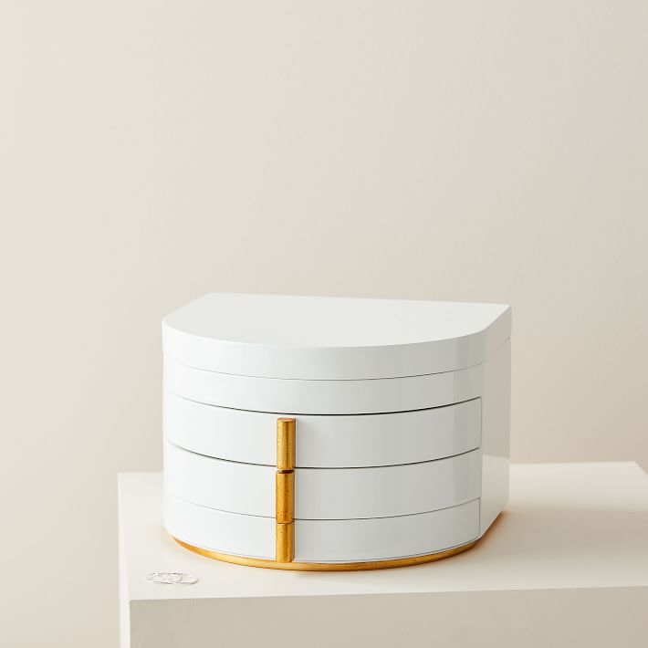 Soft Geo Modern White Lacquer Jewellery Box - Grand