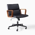 Open Box: Cooper Mid Century Office Chair - Wood Arm, Black Ludlow Leather