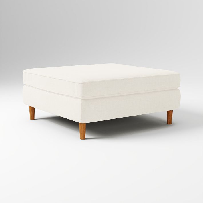 Paidge Large Square Ottoman, Poly, Performance Yarn Dyed Linen Weave, Alabaster, Cone Pecan