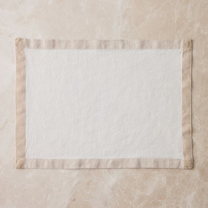 Contrast Border Linen Placemats - White