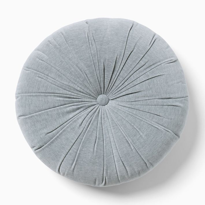 Classic Cotton Velvet Tufted Round Pillow in ARTIC BLUE