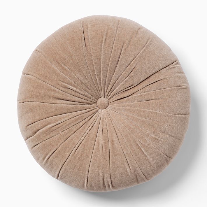Classic Cotton Velvet Tufted Round Pillow - 18 In Round, Dark Sandalwood