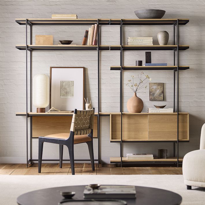 Pierce Wall Desk w/ Narrow Storage Shelf Unit (92&quot;&ndash;134&quot;)