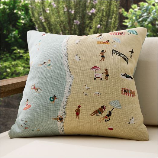 West elm ビーチ イラスト ビーチタオル Pool Scene Beach Towel | West Elm
