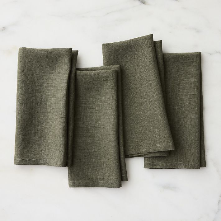 (Dark Olive, Set of 8) European Flax Linen 20" x 20" Napkin Set