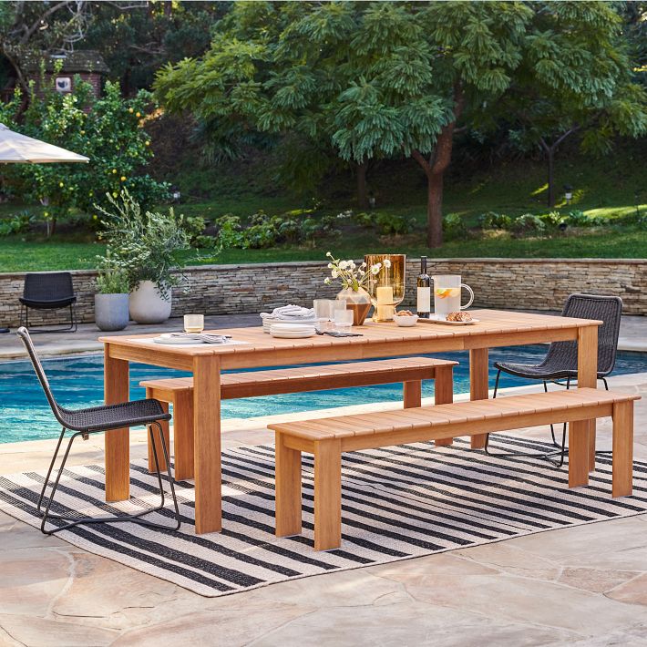 Playa Outdoor Extendable Dining Table (67.5&quot;&ndash;90&quot;) &amp; Benches Set