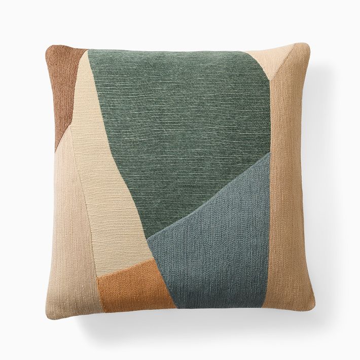 Mosaic Crewel Pillow Cover & Down Insert in Aegean | West Elm
