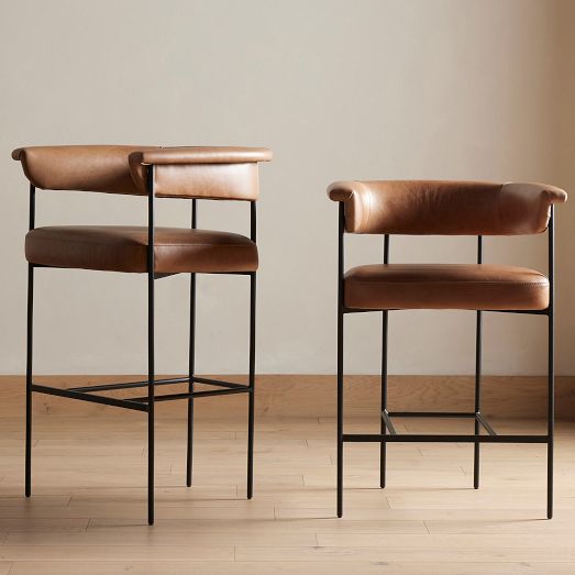 Savita Woven Leather Counter Stool | West Elm