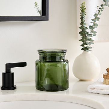 Apothecary Glass Bath Accessories, Large Lidded Canister, Green