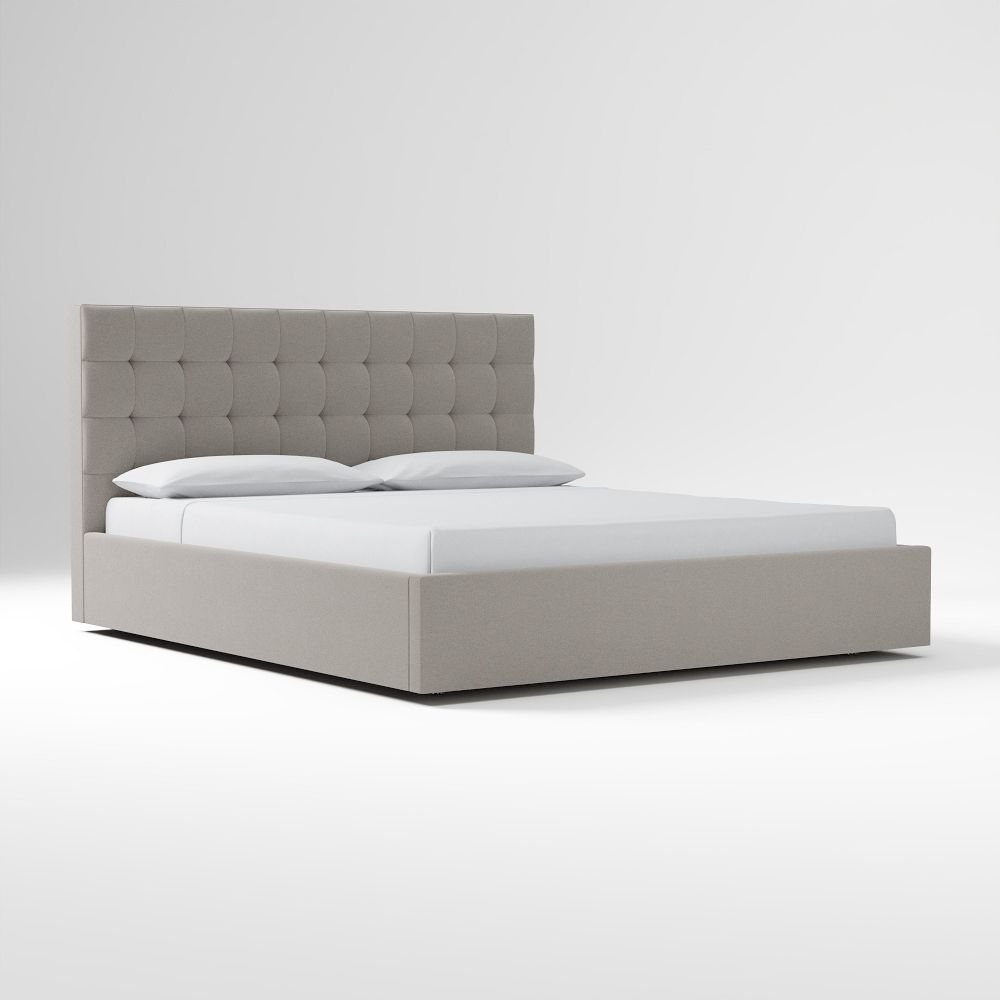 Emmett Grid Tufting, Low Profile Bed, Cal King, PV, Silver, No-Show Leg