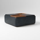 Open Box: Bowman Leather Quad Storage Ottoman - Ludlow Leather Navy, Cool Walnut