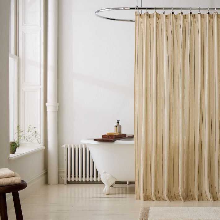 Cotton Linen Striped Shower Curtain | West Elm