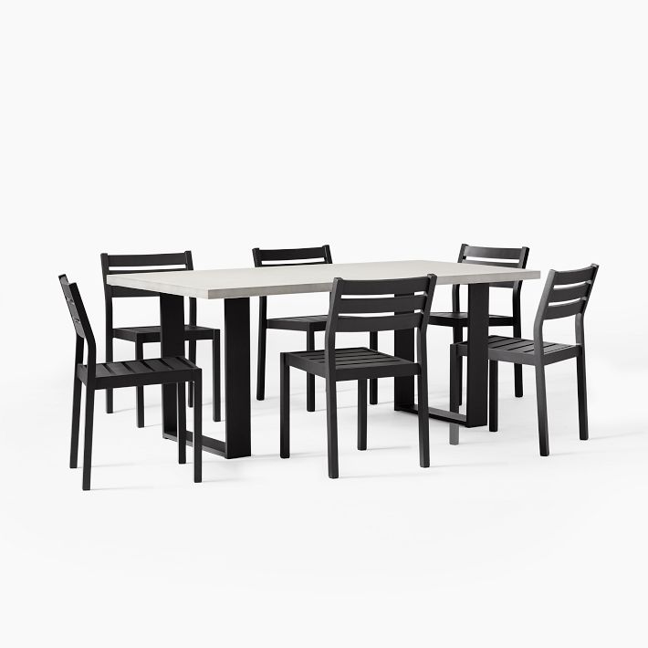 Portside Aluminum Concrete Outdoor Dining Table (72&quot;) &amp; Dining Chairs Set