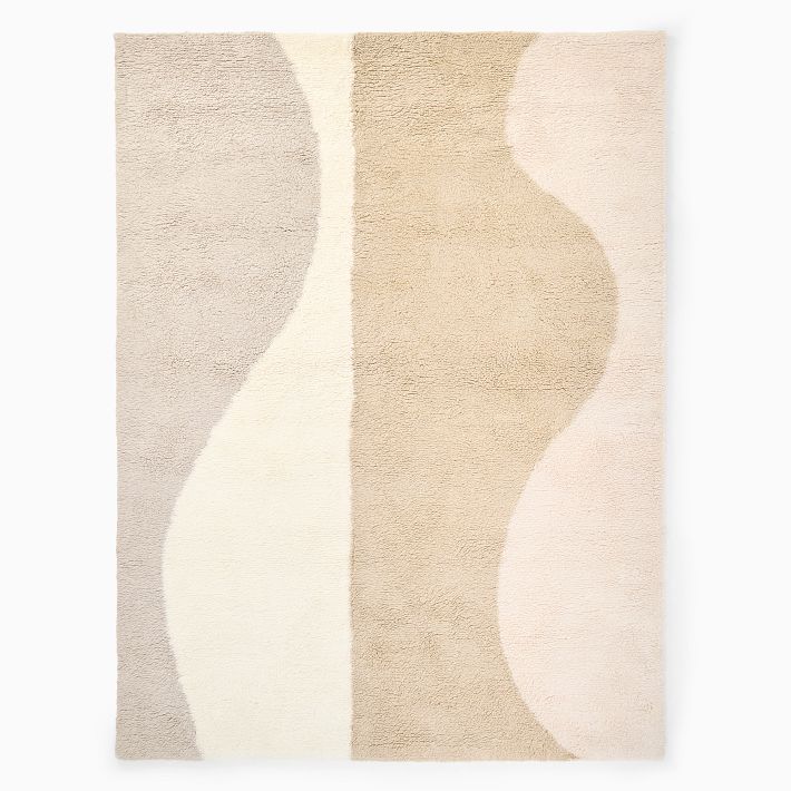 OPEN BOX: Modern Wave Shag Wool Rug, Camel, 6x9