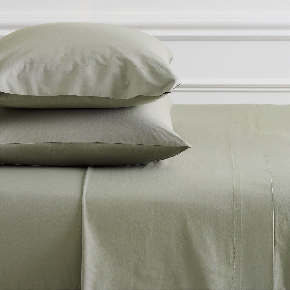 Organic Washed Cotton Percale King Sheet Set - Vetiver Green
