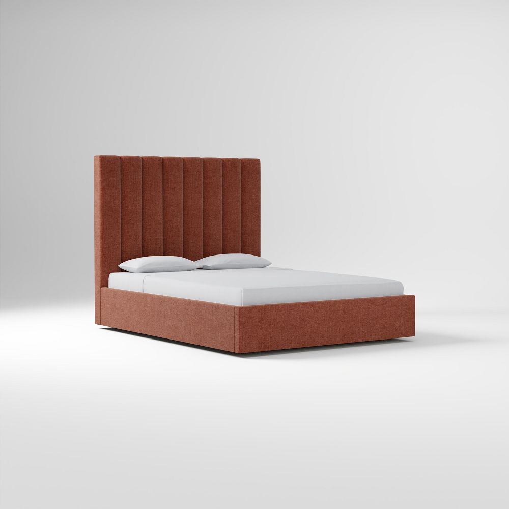 Emmett Vertical Tufting, Low Profile Bed, Cal King, DVelvet, Burnt Umber, No-Show Leg