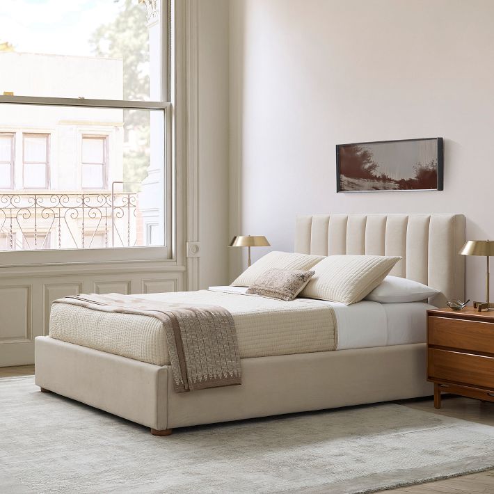 Emmett Channeled Low Profile Bed - Wood Legs