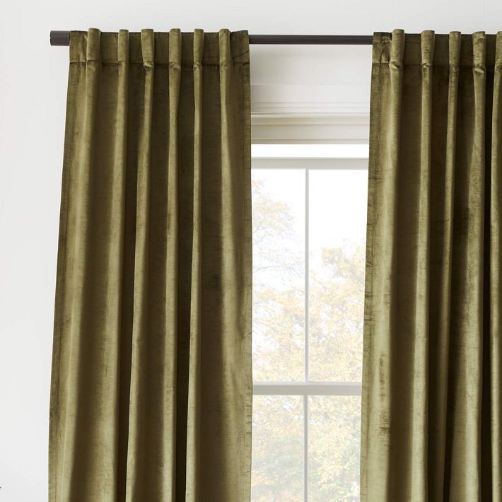 Lustre Velvet Curtain - Dark Olive
