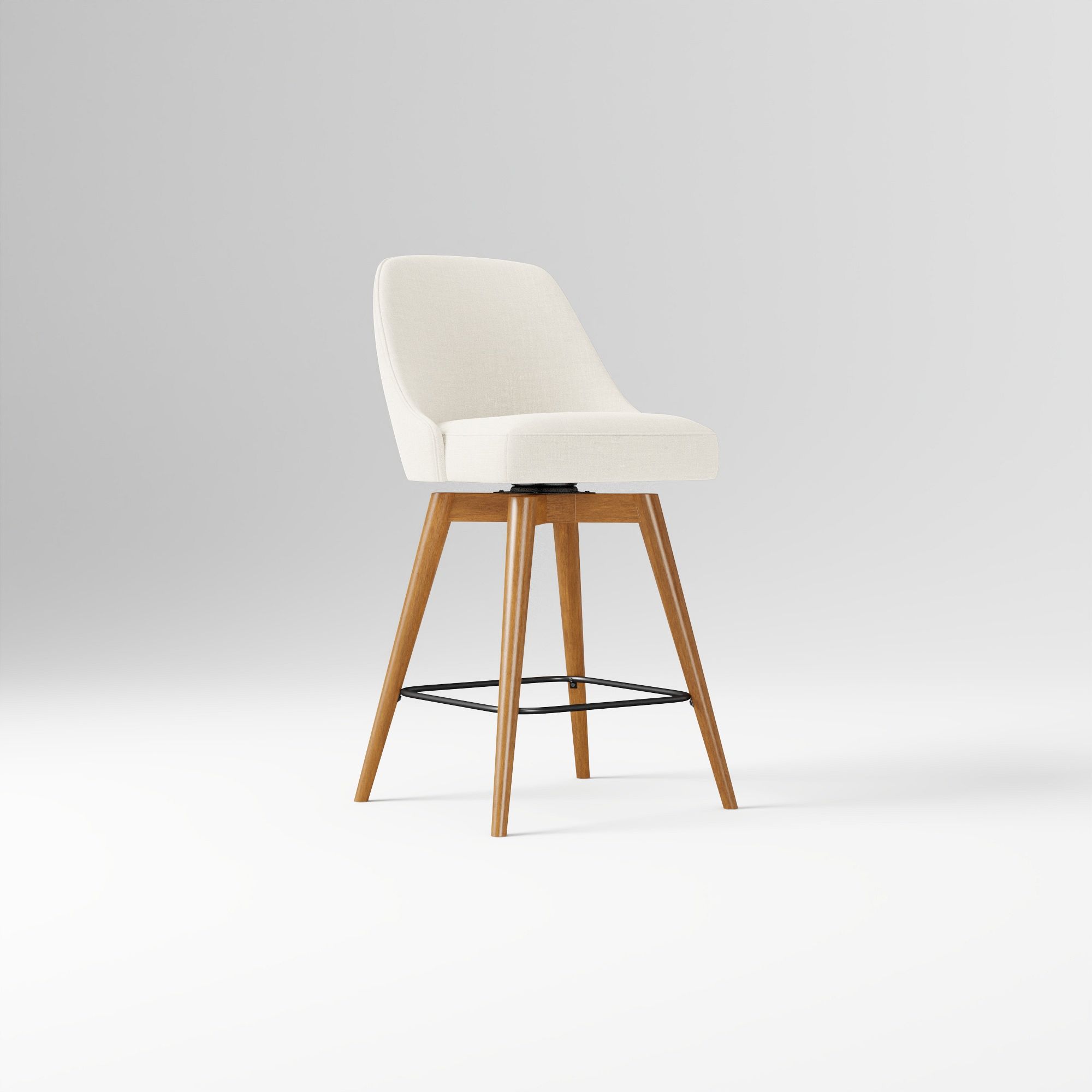 Mid-Century Upholstered Swivel Counter Stool - Wood Legs