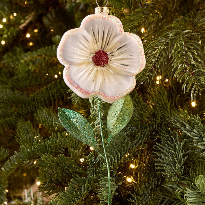 Glass White Hibiscus Ornament