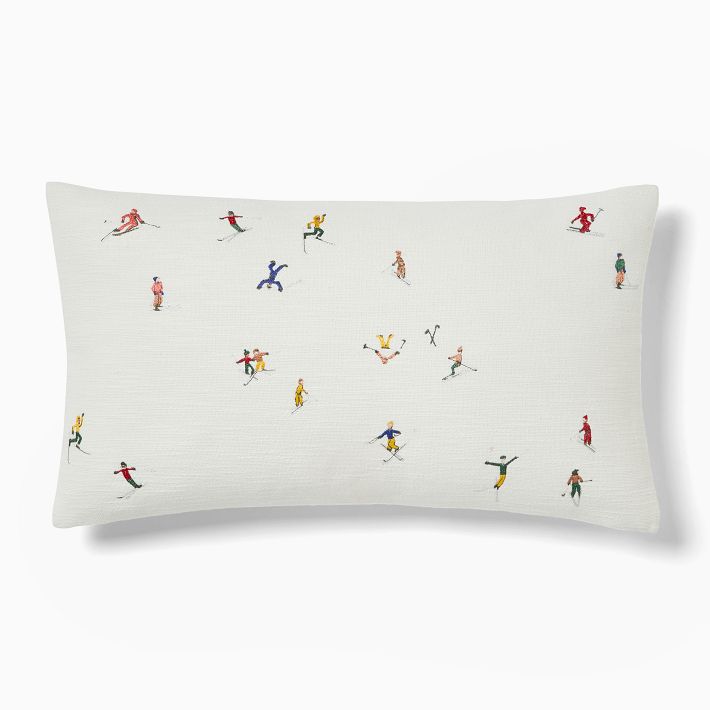 12x21 Embroidered Skier Pillow Cover & feather down insert