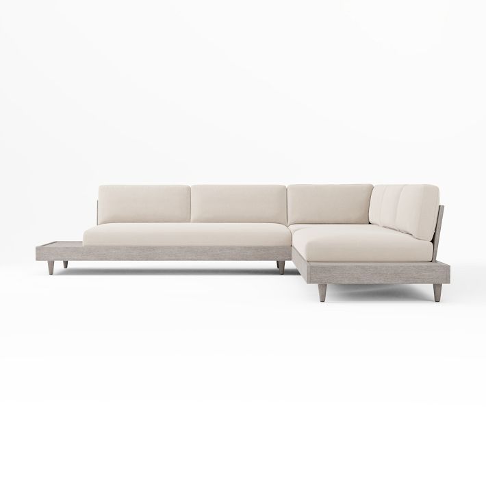 Portside Low Outdoor 3-Piece L-Shape Corner Cushion Sectional, Sunbrella Canvas Natural