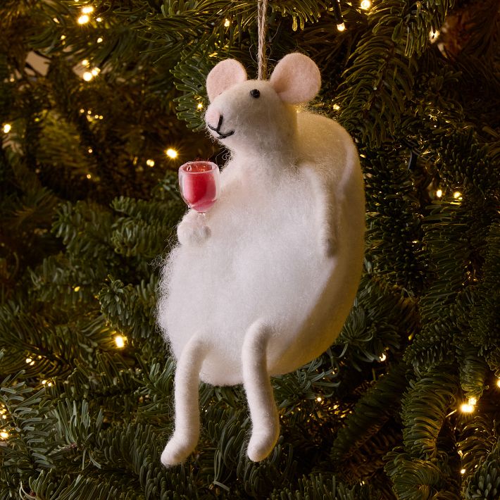 White Mice Drinking Felt Ornament