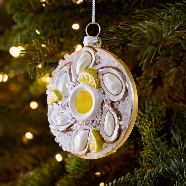 Glass Oyster Plaster Ornament - Oyster Platter, Glass, Silver, Each