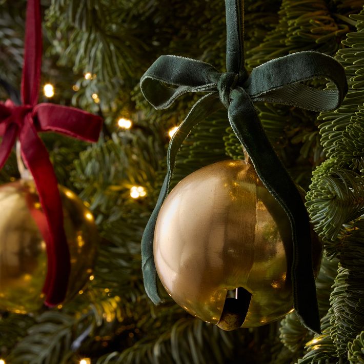 Velvet Ribbon & Metal Bell Ornaments