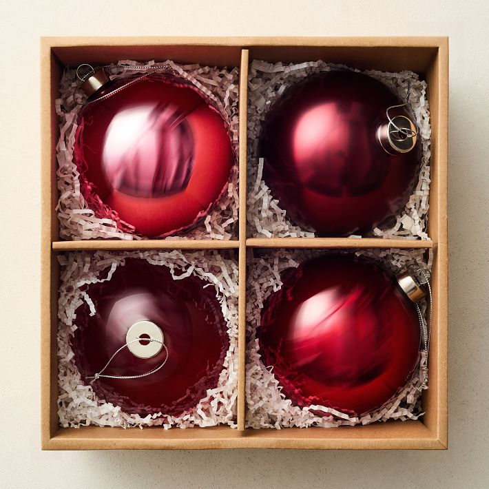 Large Tonal Red Ornaments (Set of 4)