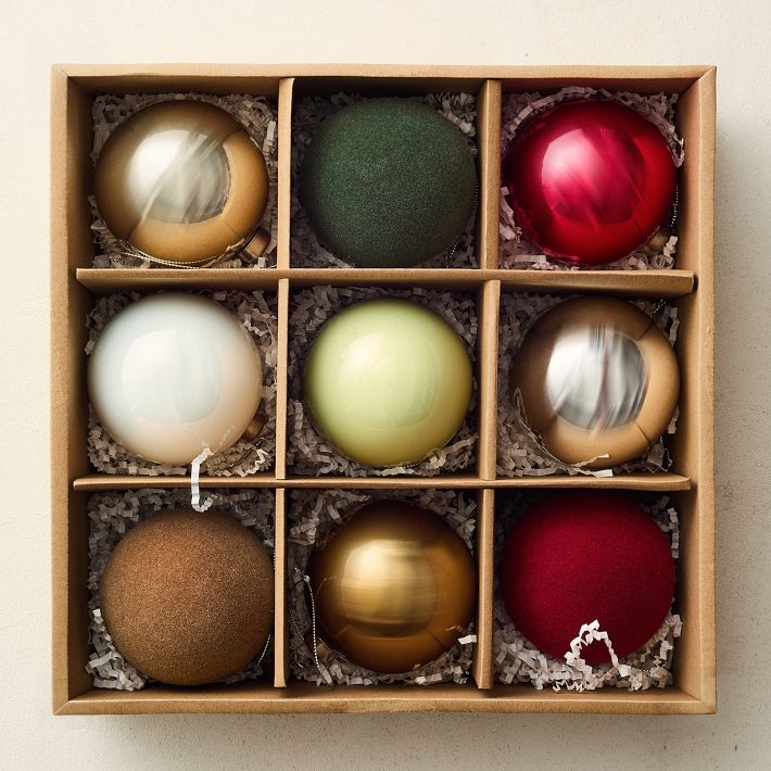 Festive Glass Ball Ornaments (Set of 9)