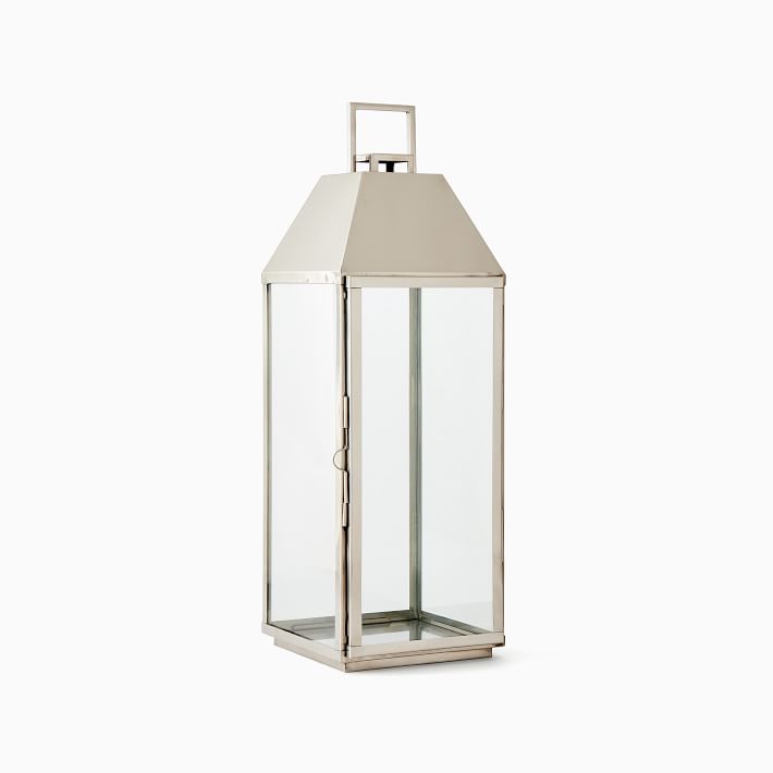 Open Box: Modern Polished Nickel Metal Outdoor Lanterns