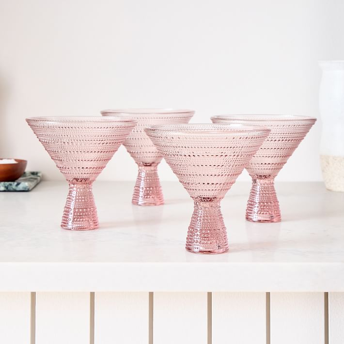 Jupiter Beaded Martini Glasses (Set of 4) - 11.5oz, Pink, Set Of 4