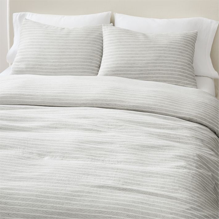 European Flax Linen Duvet Cover | Queen | Charcoal Multistripe