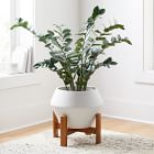 Faux ZZ Plant &amp; Ilya Turned Wood Planter Bundle