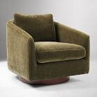 Chip & Dent: Imogene Swivel Chair, Performance Performance Modern Chenille, Juniper, Dark Walnut