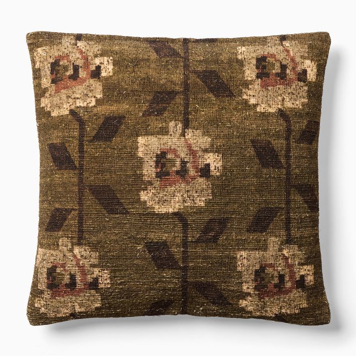 Stamped Folk Floral Pillow Cover - 20x20, Caper