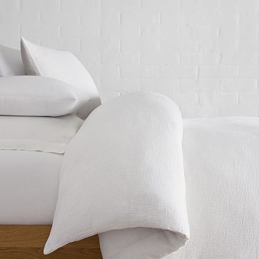 European Flax Linen Mini Waffle Double/Queen Duvet, White