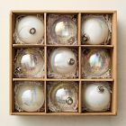Medium Glass Ball Ornaments (Set of 9) - Pearl White &amp; Iridescent