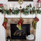 Mantel Garland &amp; Christmas Stocking Holder (Set of 3) - Gold