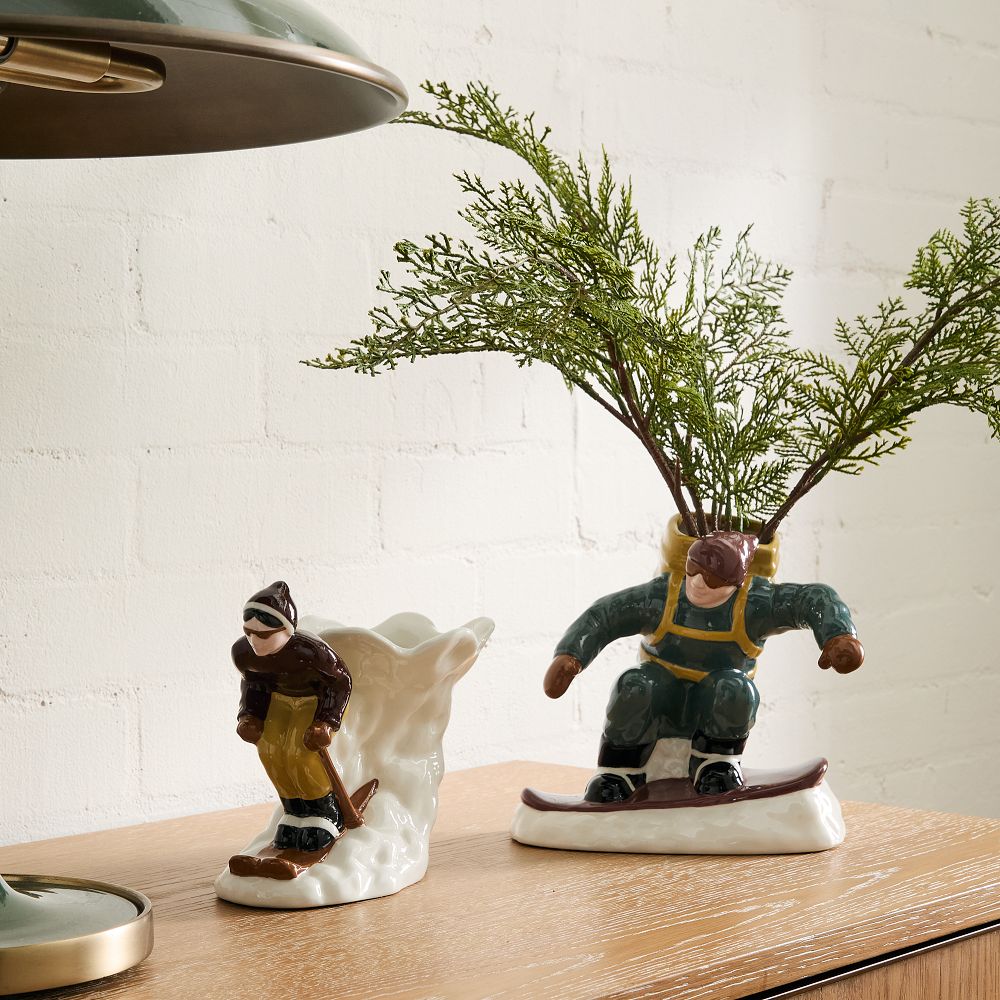 St. Jude Figural Skier and Snowboarder Tabletop Planters