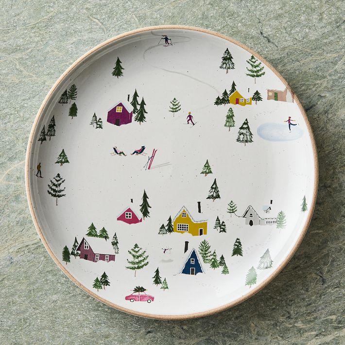 Holiday Skier Stoneware Dinner Plate Sets