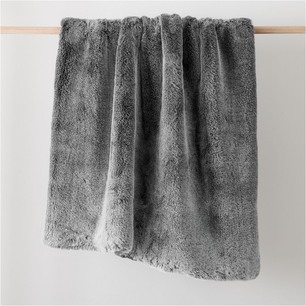 Faux Fur Chinchilla Throw - 47x60, Slate