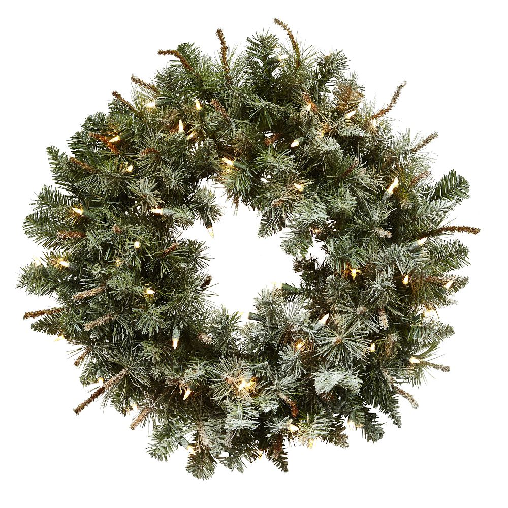 Pre-Lit Faux Frosted Wreath - Green/White